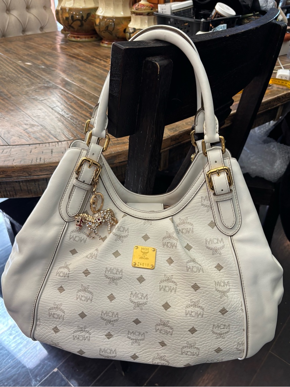 MCM Visetos Canvas & Leather Hobo Bag